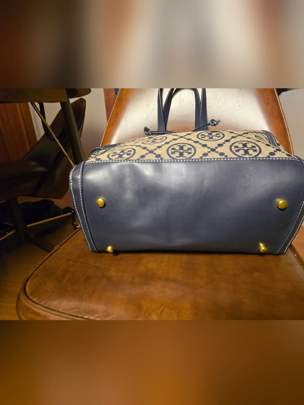 Tory Burch T Monogram Jacquard Tote Bag - Navy Blue
